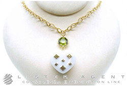 GIOIELLIAMO collana in oro giallo 18Kt con ciondolo Cuore agata bianca e peridoti verdi. NUOVA!