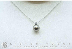 MIKIMOTO collana in oro bianco 18Kt con perla Tahiti mm 8.50 e diamante ct 0.08 G IF. NUOVA!