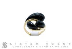 ANELLO in oro giallo 18Kt con agata nera e Swarovski Misura 18. NUOVO!