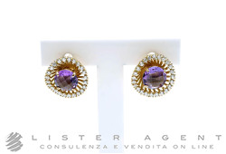 ORECCHINI a bottone in oro giallo 18Kt con ametista e swarovski. NUOVI!