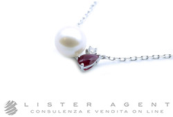 MIMI' collana Classic Akoya in oro bianco 18Kt con diamanti ct 0.05 G Vs, rubino ct 0.05 e perla Akoya mm 7.00 Ref. P25BCBKGRB. NUOVA!