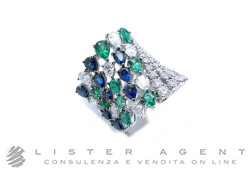 VALENTINA CALLEGHER anello Fireworks in oro bianco 18Kt con diamanti taglio brillante e goccia, smeraldi e zaffiri blu Misura 14 Ref. 11376*SZS. NUOVO!