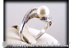 DAMIANI anello in oro bianco 18Kt diamanti ct 0,30 e perla mm 7,90 Mis 16 Ref. 80489140. NUOVO!
