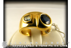 MANFREDI anello Extra in oro 18kt zaffiro blu e topazio azzurro. NUOVO!