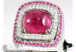 Anello oro bianco 18Kt, tormalina rosa, diamanti e zaffiri rosa. NUOVO!