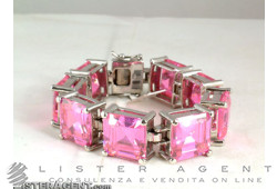 Bracciale in argento 925 e quarzi rosa quadrati Ref. 8030074754. NUOVO!