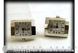 DUNHILL gemelli Facet con orologio in acciaio Bianco Ref. DQ0016X. NUOVI!