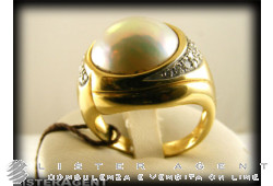 DAMIANI anello in oro giallo 18kt perla e diamanti ct 0,24 H Mis 19 Ref. MAP20878. NUOVO!