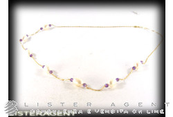 Collana in oro giallo 18kt perle di fiume e ametiste