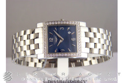 LONGINES solo tempo Carré in acciaio e diamanti Blu Ref. L55030986. NUOVO!