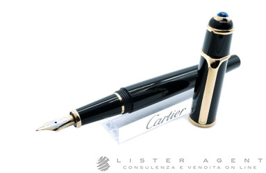 CARTIER penna stilografica Diabolo in acciaio placcato oro giallo e composite nero Ref. ST180004. NUOVA!