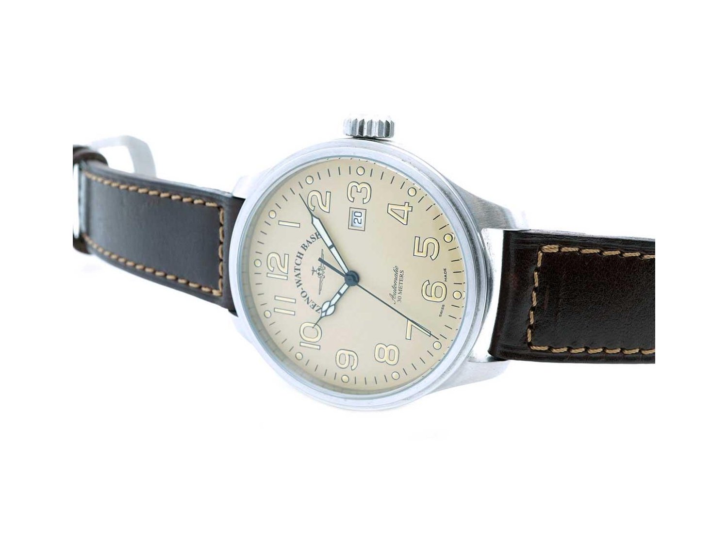 ZENO WATCH BASEL Pilot Automatico in acciaio Crema AUT Ref. 8554. USATO Lister Agent