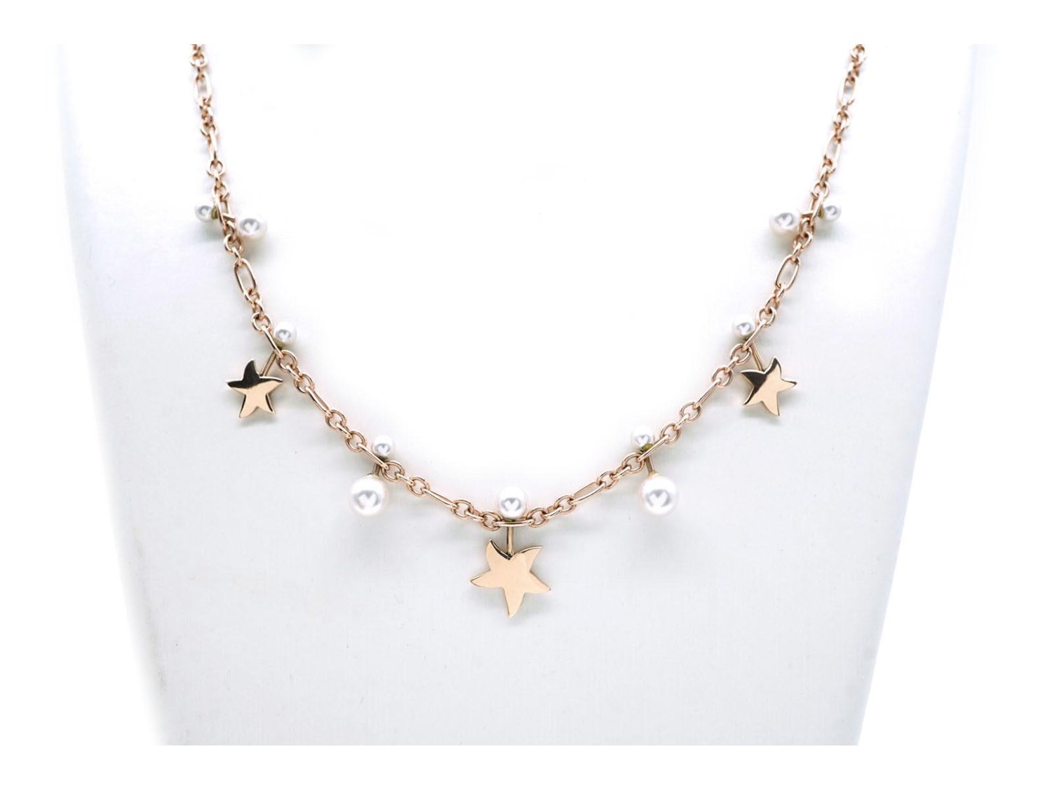 DODO by Pomellato collana Stellina in oro rosa 9K con 11 perle di cristallo Ref. DCC2009 STRAS WCP9R. NUOVO