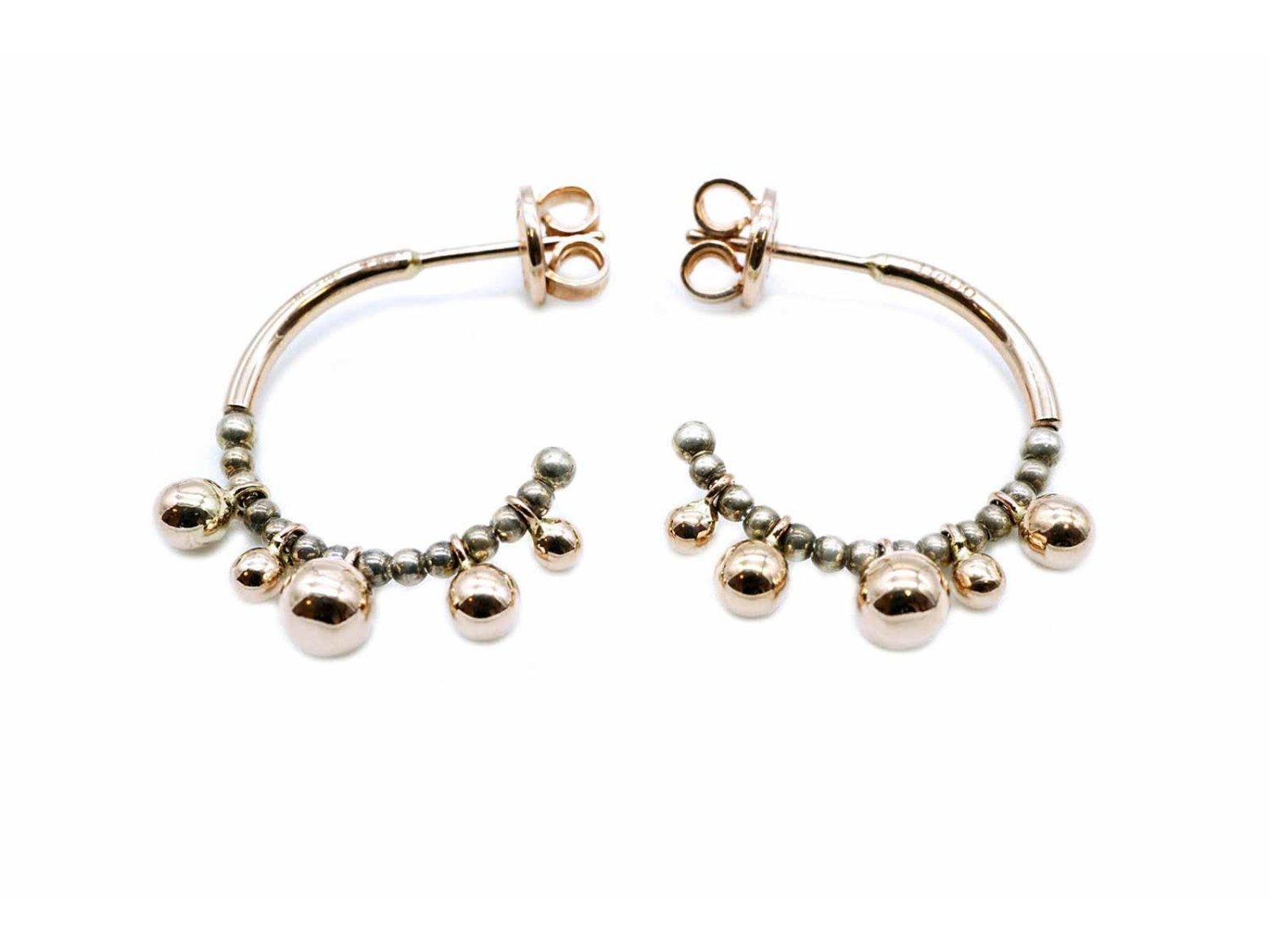 DODO by Pomellato orecchini modello piccolo Hoop Bollicine in oro rosa 9Kt e argento 925 Ref. DOC0001 BOLLI 0009A. NUOVI