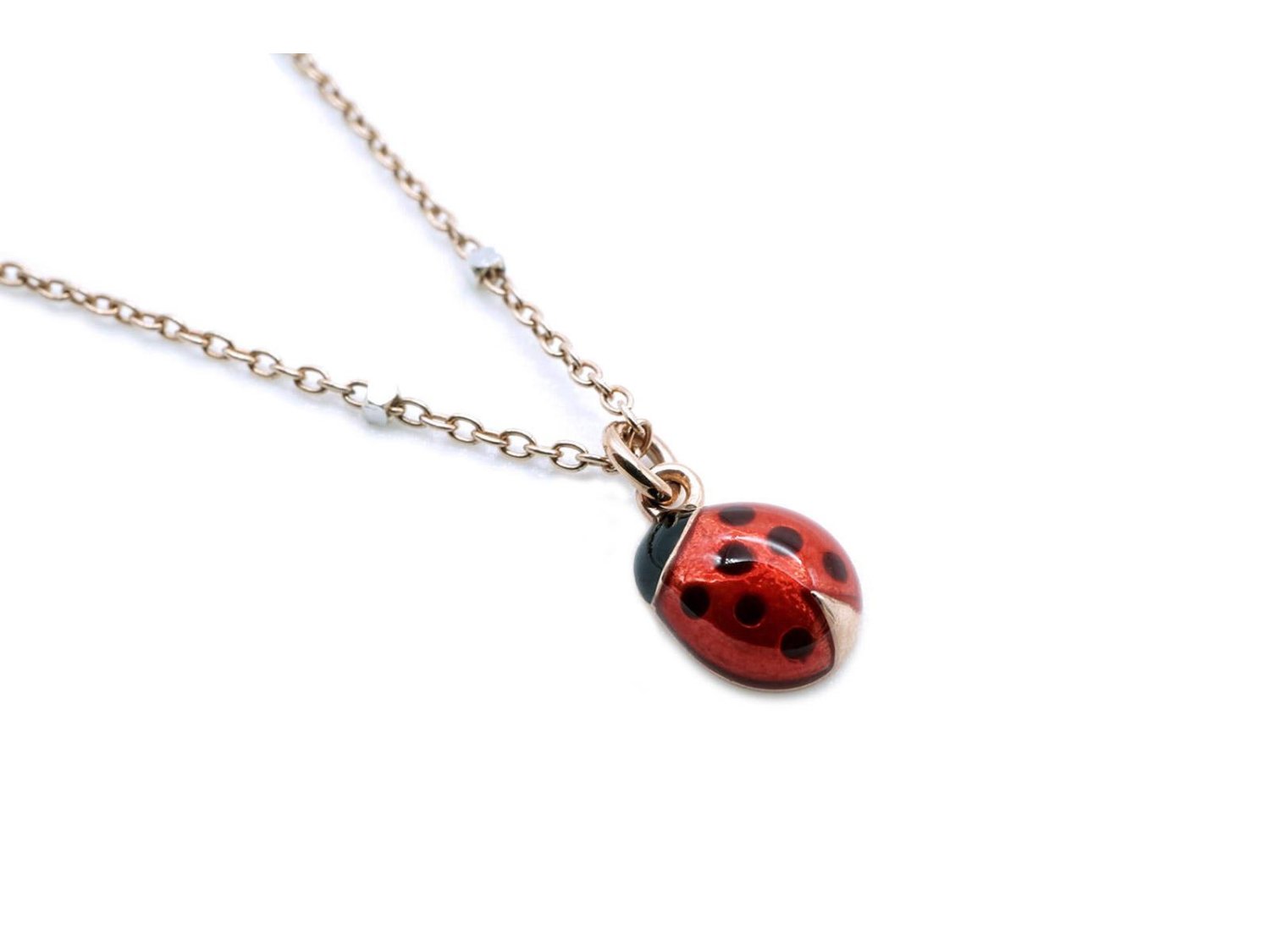 DODO by Pomellato collana mini Coccinella in oro rosa e bianco 9Kt con smalto Ref. DCB9001 LADYX ERO9R. NUOVA