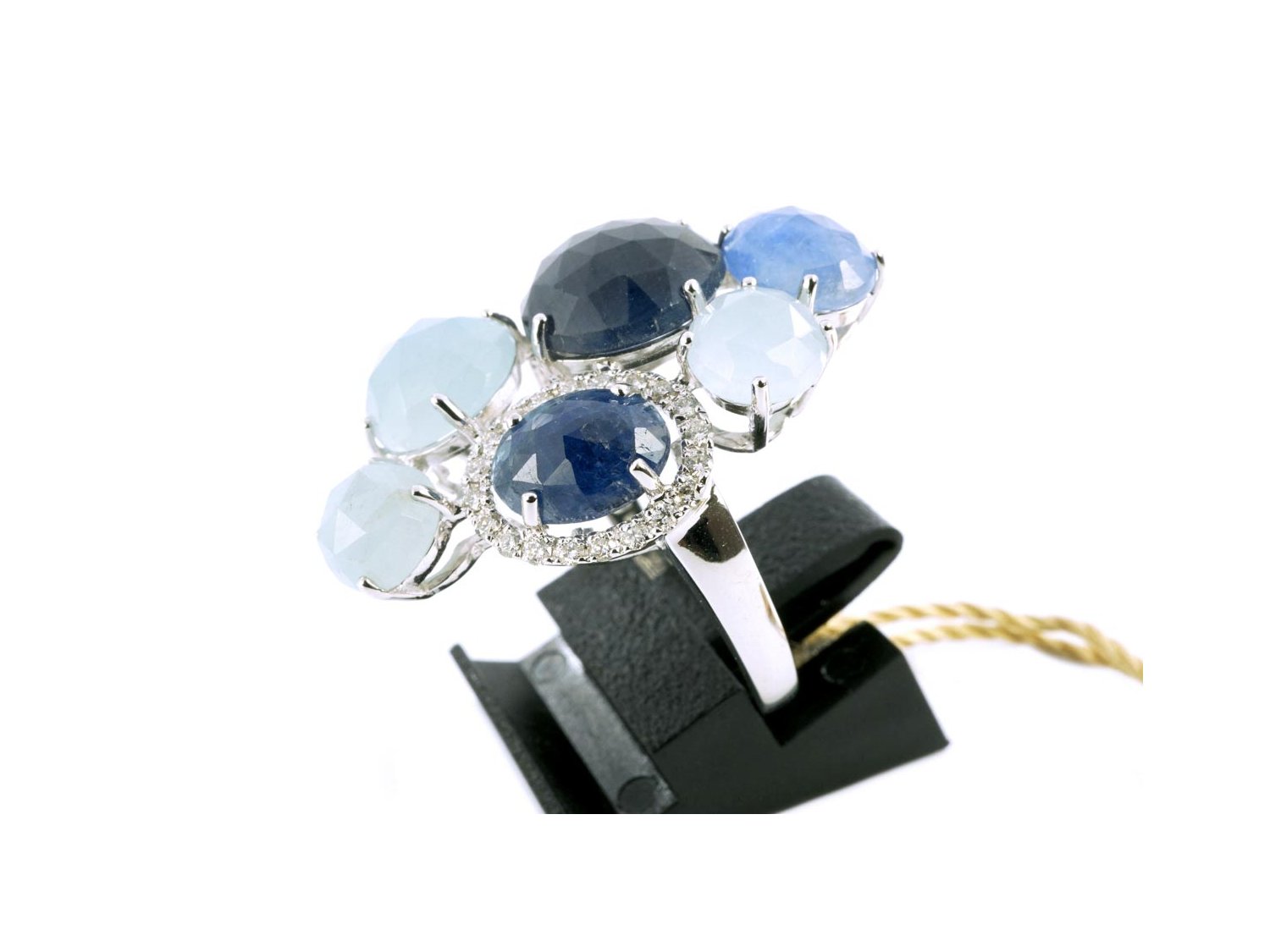 ZOCCAI anello in oro bianco 18Kt con diamanti ct 0.18 e pietre naturali Mis 14 Ref. ZGAN0884BBZBDI. NUOVO Lister Agent