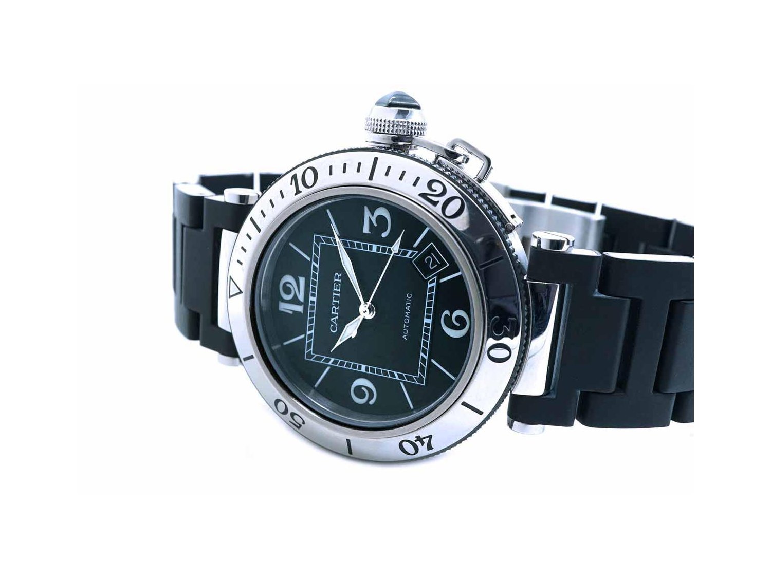 CARTIER Pasha Seatimer Automatico in acciaio e caucciu Nero AUT Ref. W31077U2. NUOVO