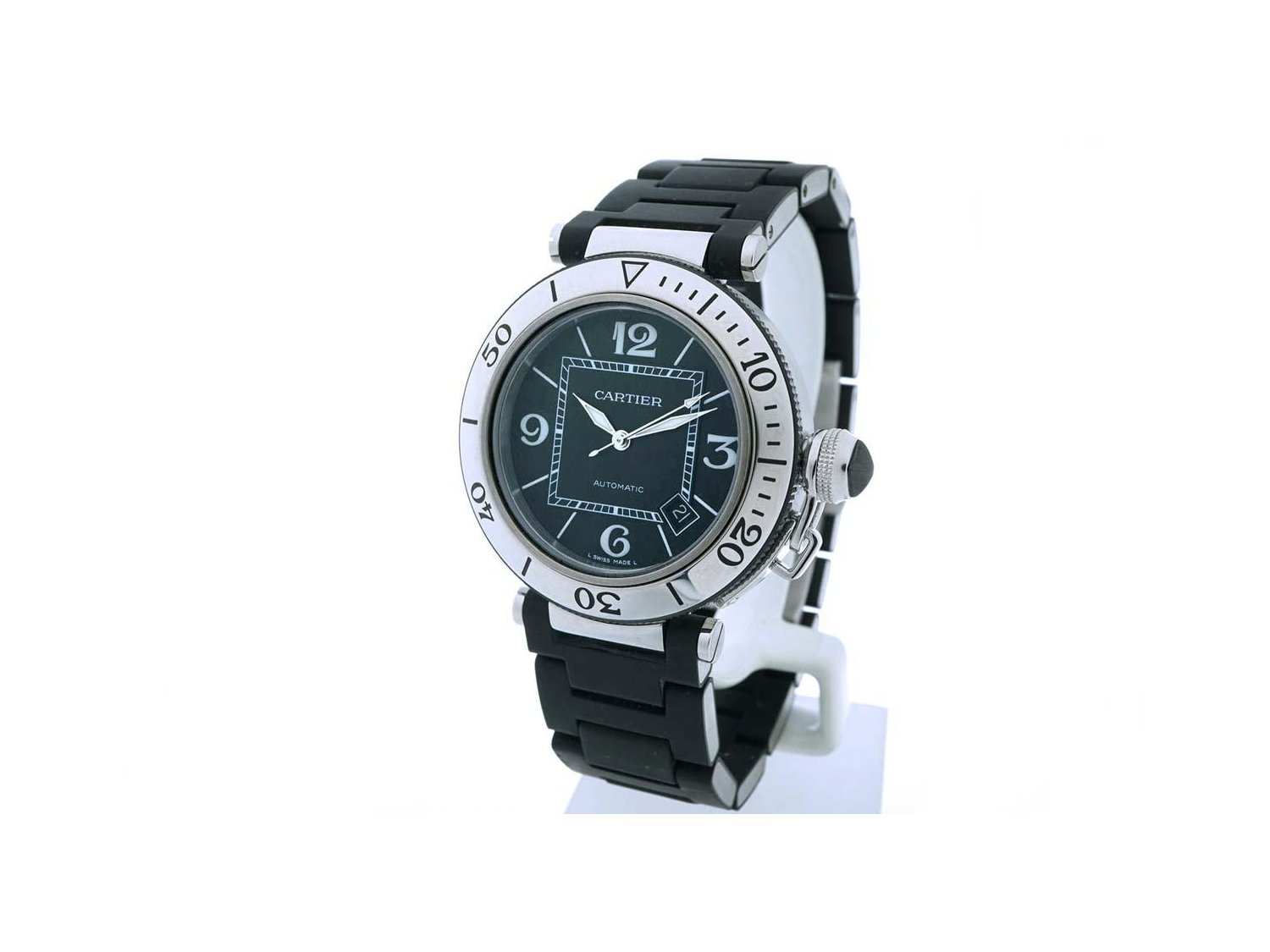 CARTIER Pasha Seatimer Automatico in acciaio e caucciu Nero AUT Ref. W31077U2. NUOVO