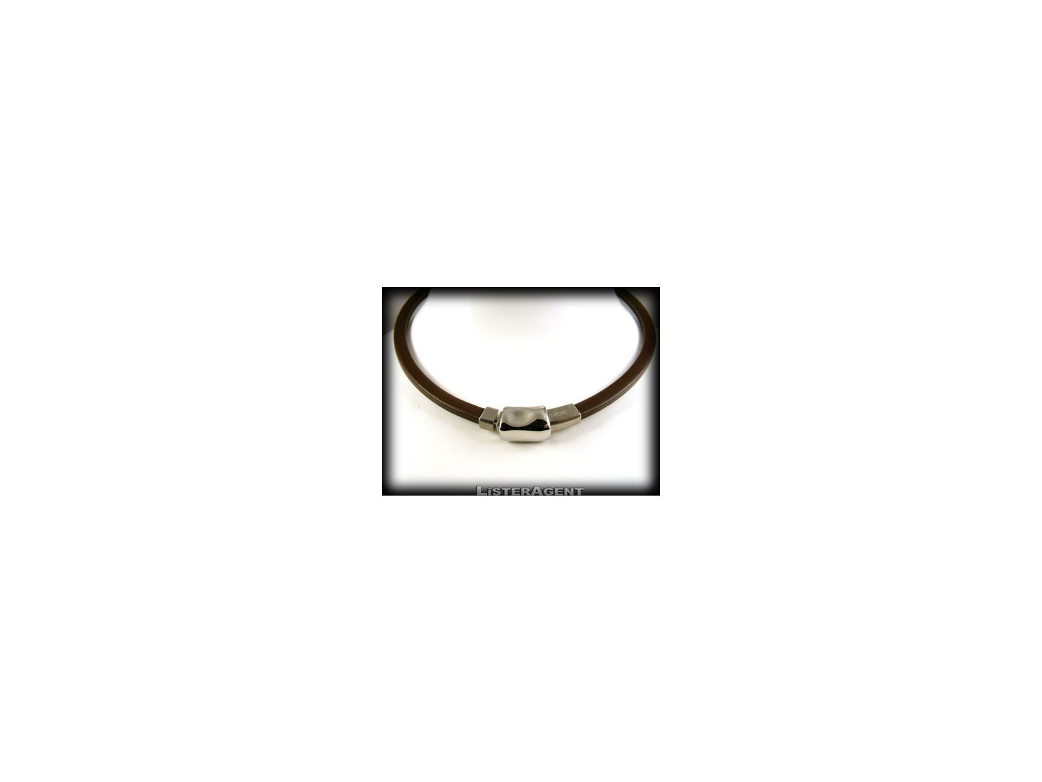 BREIL collana rigida in pelle marrone e acciaio Ref. 2171030033. NUOVO Lister Agent